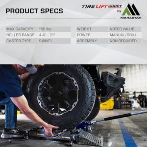 Tire Lift Caddy, Adjustable, Back-Saving Tire Dolly for DIY Enthusiasts, Auto & Tire Shops and Garages, No Assembly Required, 150lbs. Capacity