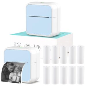 huijutchen mini pocket printer for iphone/android, portable mini thermal printer with 10 rolls non-sticky thermal papers, blue-tooth thermal mini printer for journal memo notes photo study, blue