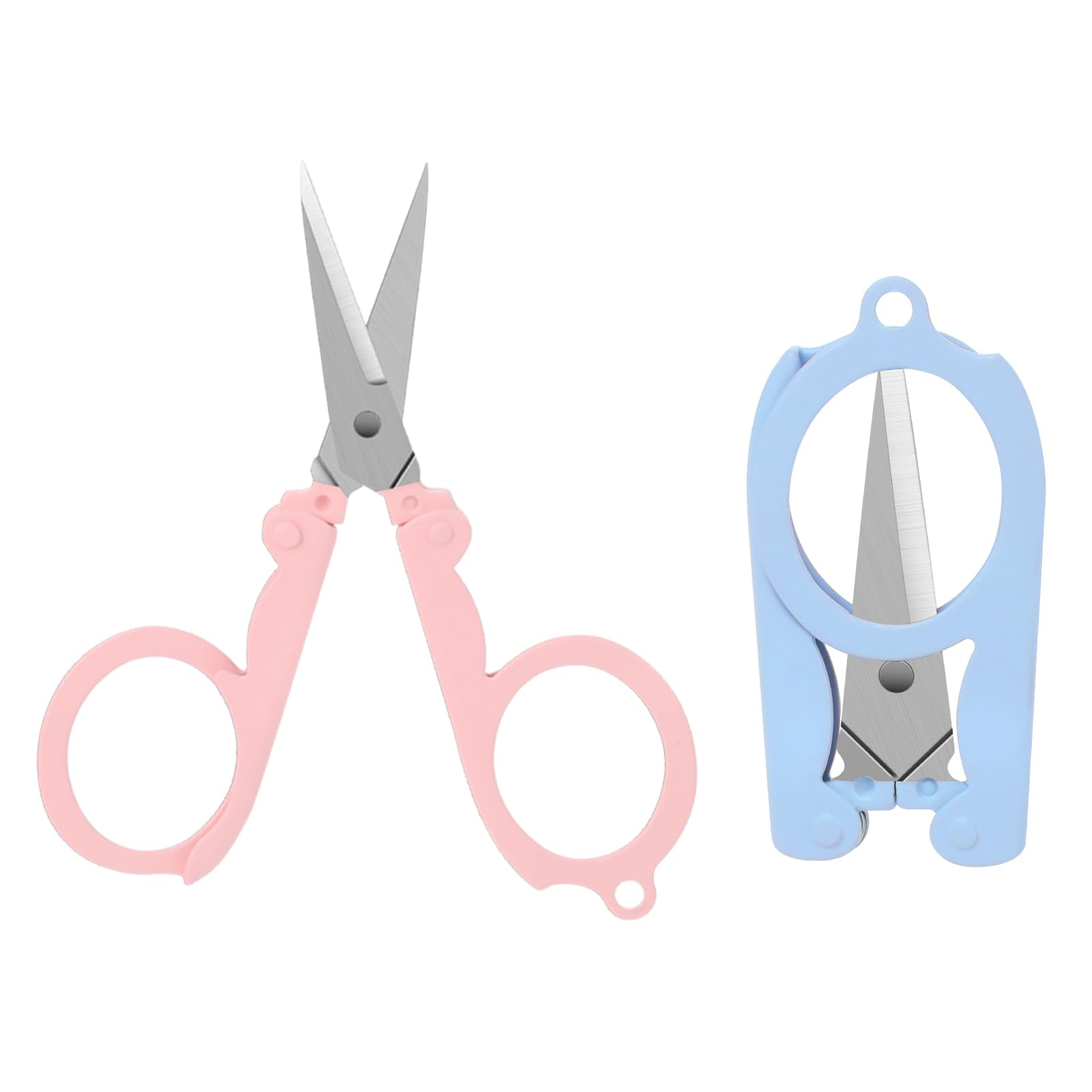 2Pcs Mini Folding Badge Reel Scissors Stainless Steel Scissors with Safety Cap Scissors Travel Scissors Mini Shear Tiny Cutter for Cutting Scrapbooking Crafting Sewing Home and Travel Use