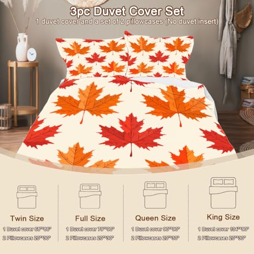 DiuuDi Maple Duvet Cover King Size 3D Printed Duvet Cover Set Light Yellow Background Orange Maple Leaves Bedding Set Home Decoration Comforter Cover Cozy Quilt Cover with 2 Pillowcases