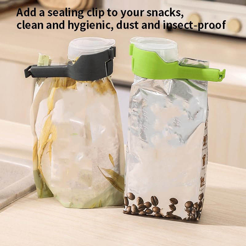 Food Storage Sealed Bags with Pour Spout, 4-Pack, Plastic, Moisture-Proof Clips, White, Gray, Green, Blue