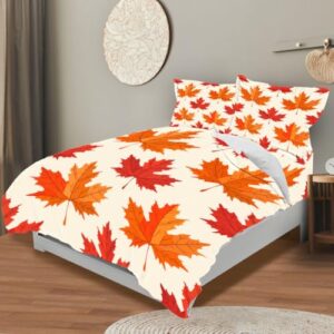 DiuuDi Maple Duvet Cover King Size 3D Printed Duvet Cover Set Light Yellow Background Orange Maple Leaves Bedding Set Home Decoration Comforter Cover Cozy Quilt Cover with 2 Pillowcases