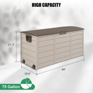 VINGLI 75 Gallon Resin Outdoor Deck Box, 75 Gallon Patio Storage Box with Side Handles, Lockable Storage Containers for Patio Furniture Cushions, Pool Accessories, Garden Tools, Coffee