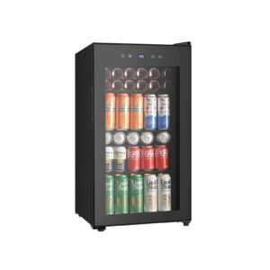 saeoola beverage refrigerator and cooler 3.4 cu.ft mini fridge glass door,digital temperature display for soda,beer or wine for home,office or bar with led light,removable shelves (black)