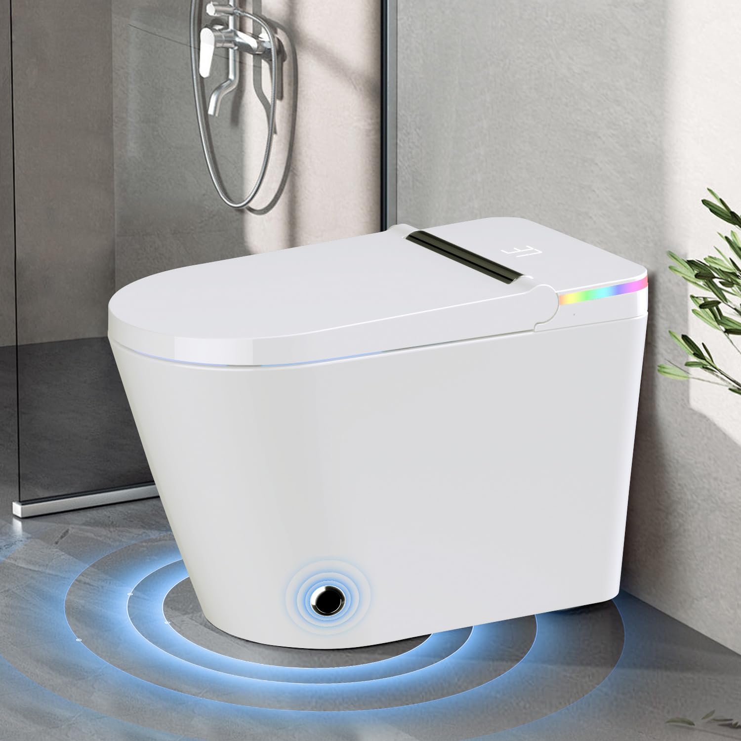 MYDEPOT Smart Bidet Toilet with Unlimited Heated Water/Adjustable Washing Settings/Air Dryer/LED-light, One Piece Bidet-Toilet with Remote Control/Auto Open&Close Cover