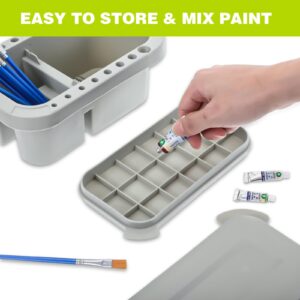 Lemecima Paint Brush Cleaner Washer, Multifunction Painting Brush Basin Holder and Organizer with Tray Palette Lid & 10 Painting Brush for Acrylic, Watercolor, Oil, Gouache Painting