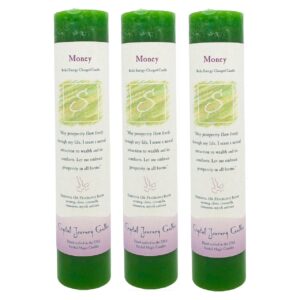 7" x 1.5" Herbal Pillar Magic Candles (Money) Reiki Energy Charged Vegan Candles with Inspirational Labels, Set of 3