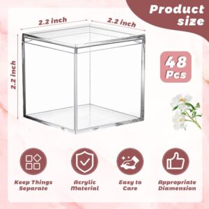 ALMOXVYE 48 Pcs Clear Acrylic Boxes, Small Plastic Square Cube with Lid, 2.2 x 2.2 x 2.2 Inch Mini Acrylic Containers for Candy Pill and Tiny Jewelry, Artwork Display