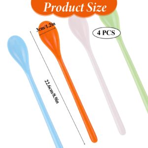 Qianyu 4 Pcs Long Handle Plastic Spoons Sturdy Ice Cream Spoons Disposable Longdrink Coffee Mixing Spoon for Chocolat Milkshakes Cold Drinks Honey Tea Floats Cocktails Tall Iced Beverages