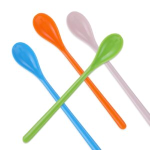 Qianyu 4 Pcs Long Handle Plastic Spoons Sturdy Ice Cream Spoons Disposable Longdrink Coffee Mixing Spoon for Chocolat Milkshakes Cold Drinks Honey Tea Floats Cocktails Tall Iced Beverages