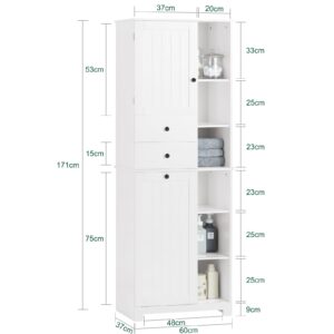 SoBuy Tall Laundry Cabinet Freestanding Storage Cabinet with Removable Basket, Narrow Storage Cabinet with Compartments and Drawers, Suitable for Bathroom, Laundry Room, White BZR104-W