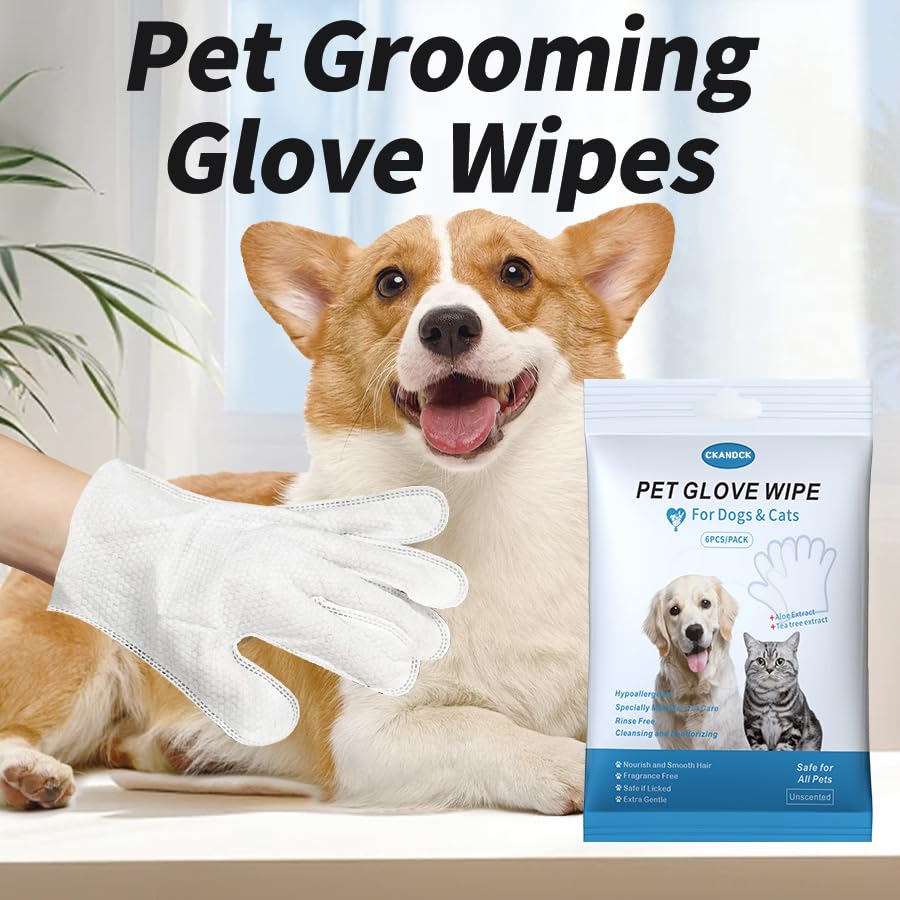 CKANDCK Pet Wipes for Dogs & Cats, Nourish Fur Glove Wipes for Daily Care and Traveling,Extra Thick Cleaning Deodorizing Grooming Gloves,Rinse Free, Unscented