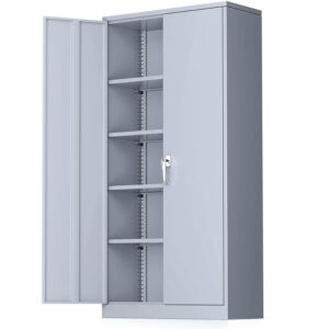 greenvelly metal storage cabinet with locking doors, 72" dark grey lockable storage cabinet with adjustable shelves, steel tool cabinets,metal file cabinet for home office, garage (36" x 18")