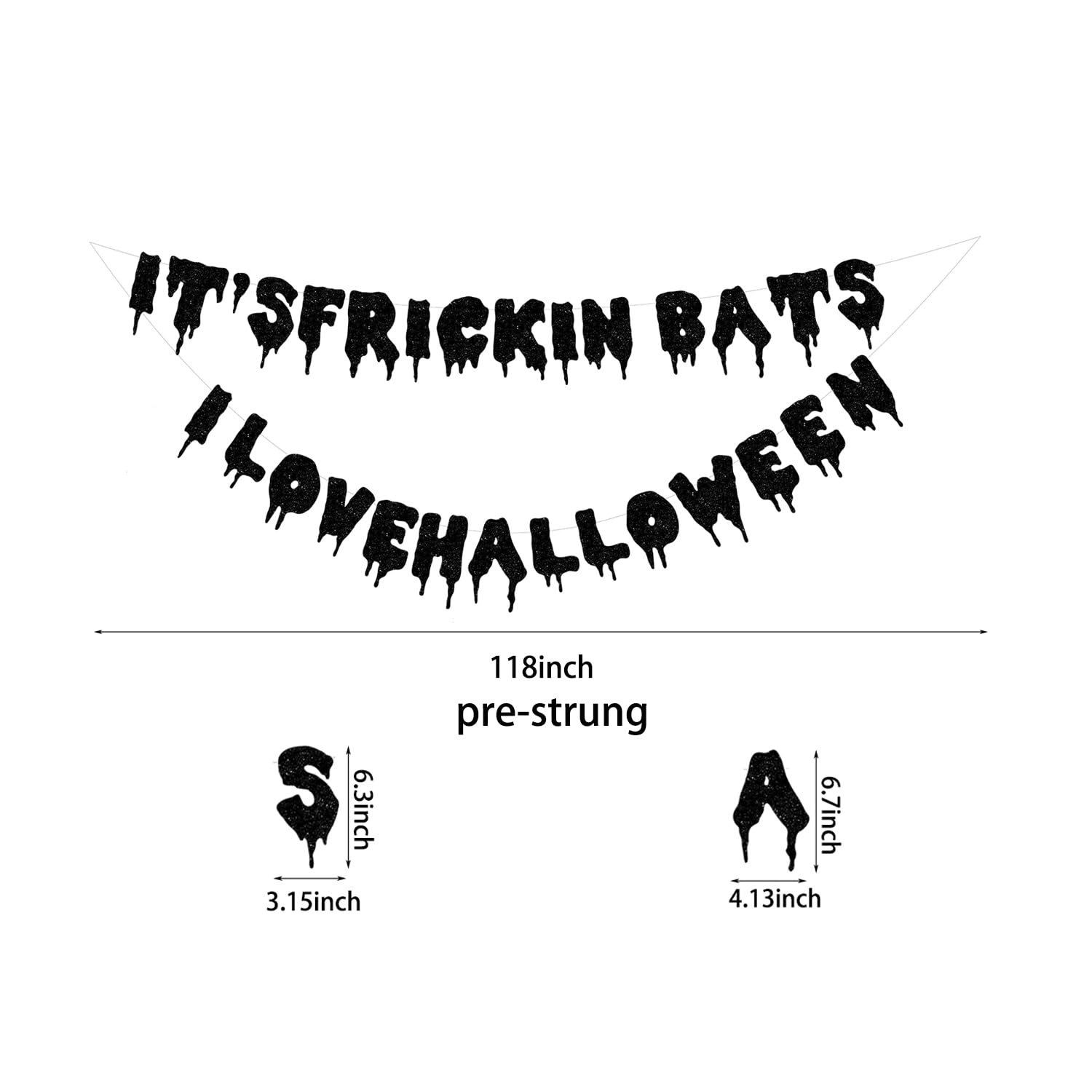 It's Frickin Bats I Love Halloween Banner Black Glitter with 3D Bats Sticker and Glitter Spider Stickers for Halloween Decor Halloween Theme Party Decorations Supplies Kit