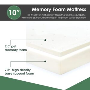 WYGMAV King Mattress 10 Inch Gel Memory Foam Mattress, Gel Infused Bed Mattress for Comfort and Pressure Relief with Washable and Removable Zipper Cover, Bed-in-a-Box, Medium Firm, White