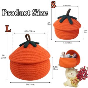 Halloween Pumpkin Basket With Lid, Halloween Pumpkin Candy Bucket, Trick Or Treat Pumpkin Woven Storage Bin, Large Capacity Woven Rope Basket For Store Toys, Candys, Snacks, Home Decor (Orange-L)