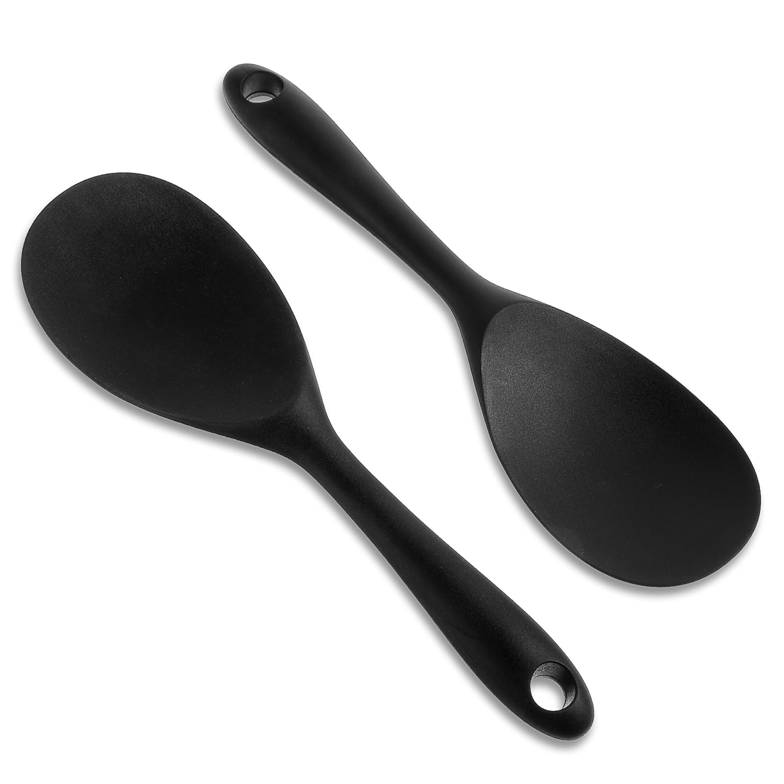 2Pcs Silicone Rice Scooper, 8.7 Inch Non-Stick Rice Paddle for Rice Mashed Potatoes, Heat Resistant Rice Paddle Spoon for Kitchen Cooking Serving Baking Stirring（Black）