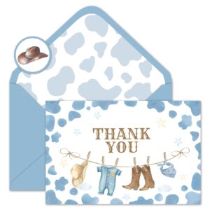 whaline 24 pack cowboy thank you card blue cow print greeting card with envelope sticker cow spot blank note card for baby shower party invitation supplies, 4 x 6 inch