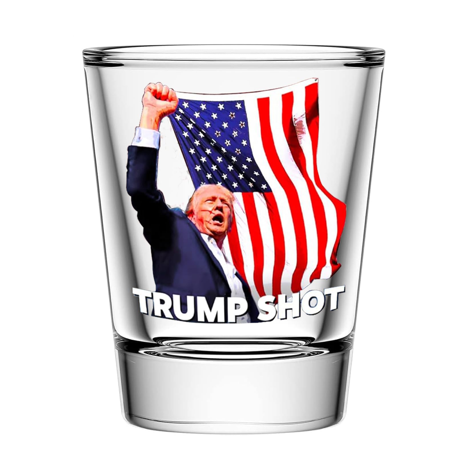 Trump Shot Glass 1.5 oz Heavy Base Shot Glass, Tequila Shot Glass Perfect for Patriotic Celebrations and Political Enthusiasts, Espresso Shot Glass for Vodka, Whiskey, Spirits & Liquors