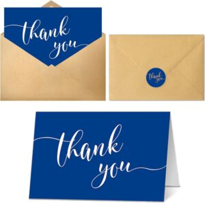 24 pack blue thank you cards with envelopes and stickers leather texture 4x6 inch blank thank you gift note cards bulk for wedding, small business, baby shower, funeral, graduation, anniversaries