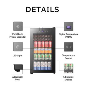 HAILANG+more Beverage Refrigerator and Cooler, 120 Can Freestanding Mini Fridge with Glass door, Digital Temperature Display, Perfect for Home, Office, Bar