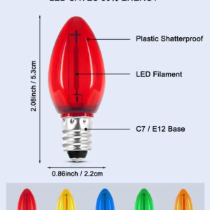 We Charger C7 Colored Light Bulbs, Led Night Light Bulbs Multicolor 25 Pack Outdoor Indoor String Light Replacement, E12 Candelabra Base Bulbs Shatterproof 0.6 Watt