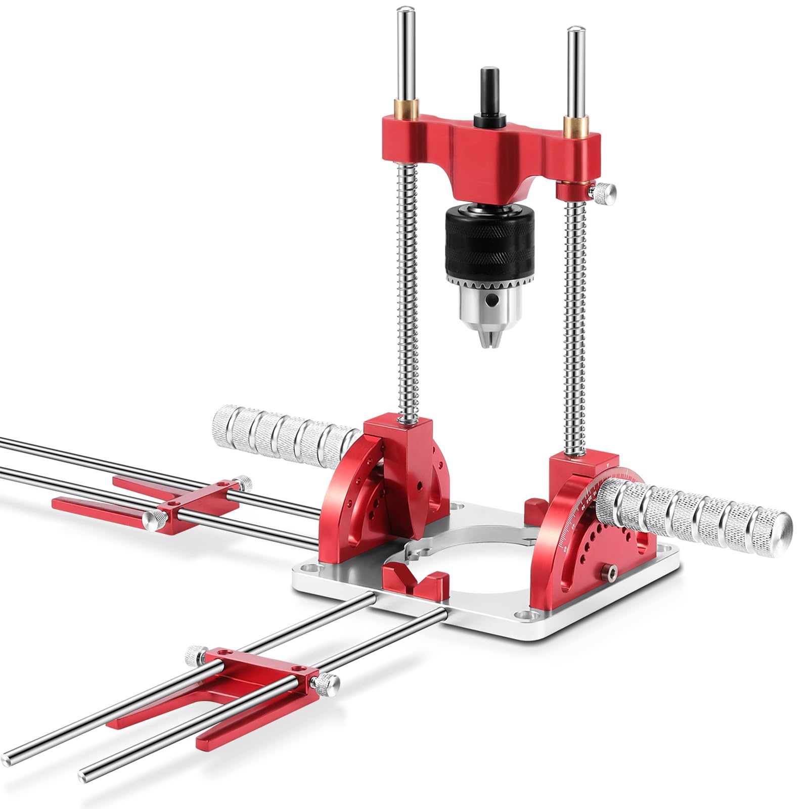 Portable Drill Guide Self-Centering Portable Drill Guide w/Chuck Key, 0° To 60° Angle Drill Guide w/Easy-To-Read Protractor Scale,Multi-Angle Drill Guide With Self-Centering Base Woodworking Furniture