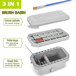 Lemecima Paint Brush Cleaner Washer, Multifunction Painting Brush Basin Holder and Organizer with Tray Palette Lid & 10 Painting Brush for Acrylic, Watercolor, Oil, Gouache Painting