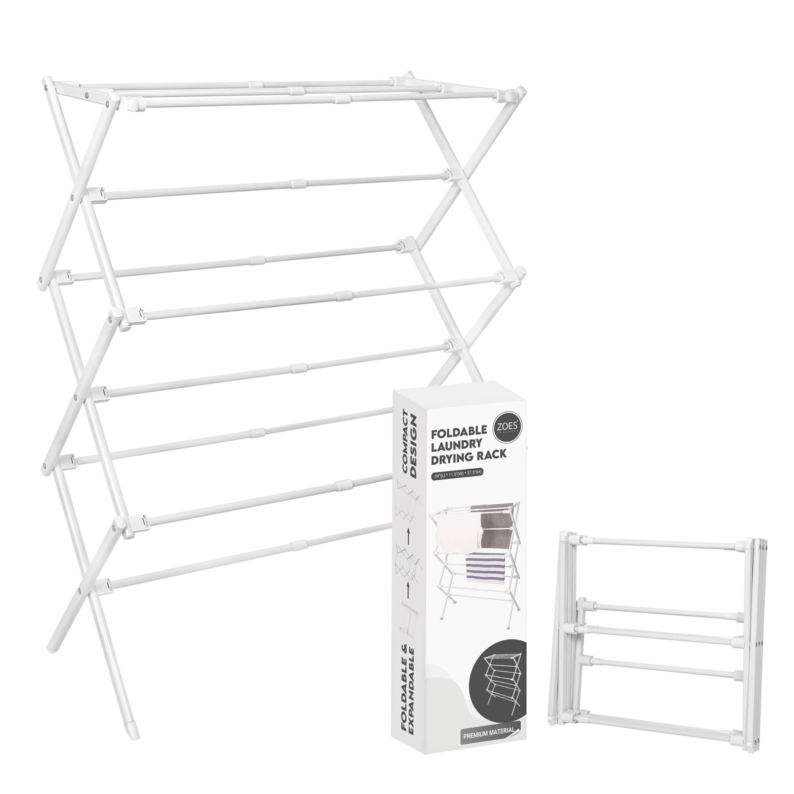 ZOES HOMEWARE 2024 Enhanced Clothes Drying Rack | Foldable Drying Rack Clothing for Laundry | Small Collapsible Portable Dryers for Laundry | Use for Indoor & Outdoor | White 37.5"x29"x12"