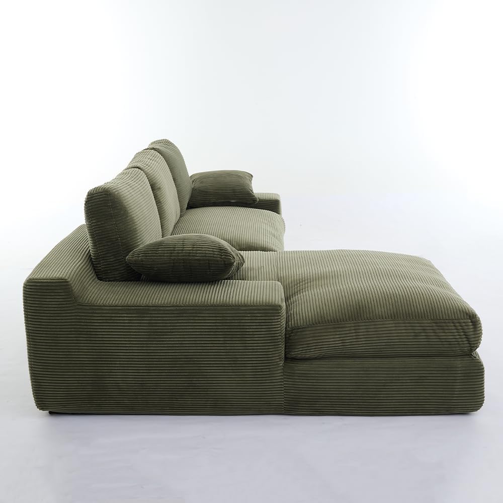 JURMALYN 98" Sectional Sofa Cloud Couch for Living Room Comfy Sectional Couch L-Shaped Sofa 3 Seat Foam Couch with Left Chaise Lounge, Deep Seat Sofa for Home Office, No Assembly, Green