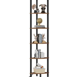 VIMBER 6-Tier Corner Shelf with LED Light, Industrial Corner Ladder Shelf, Rustic Display Shelf for Living Room, Bedroom, Kitchen, Home Office, Sturdy Frame, Rustic Brown and Black UJSJ002F