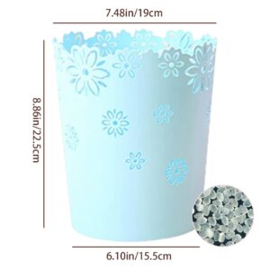 Eioflia Bins for Bedrooms, Waste Paper Bin, 7.5 Inch Plastic Hollow Waste Paper Basket, Flower Lace Round Waste Bin for Bedroom, Bathroom, Kitchen, and Office M Blue