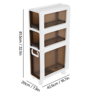 Bathroom Floor Cabinet 3-Tiers Narrow Slim Tall Movable Towel Organizer Freestanding Rolling Unit with Clear Drawers Toilet Paper Holder, Storage Cabinet with Drawers for Small Space (3-Tiers)