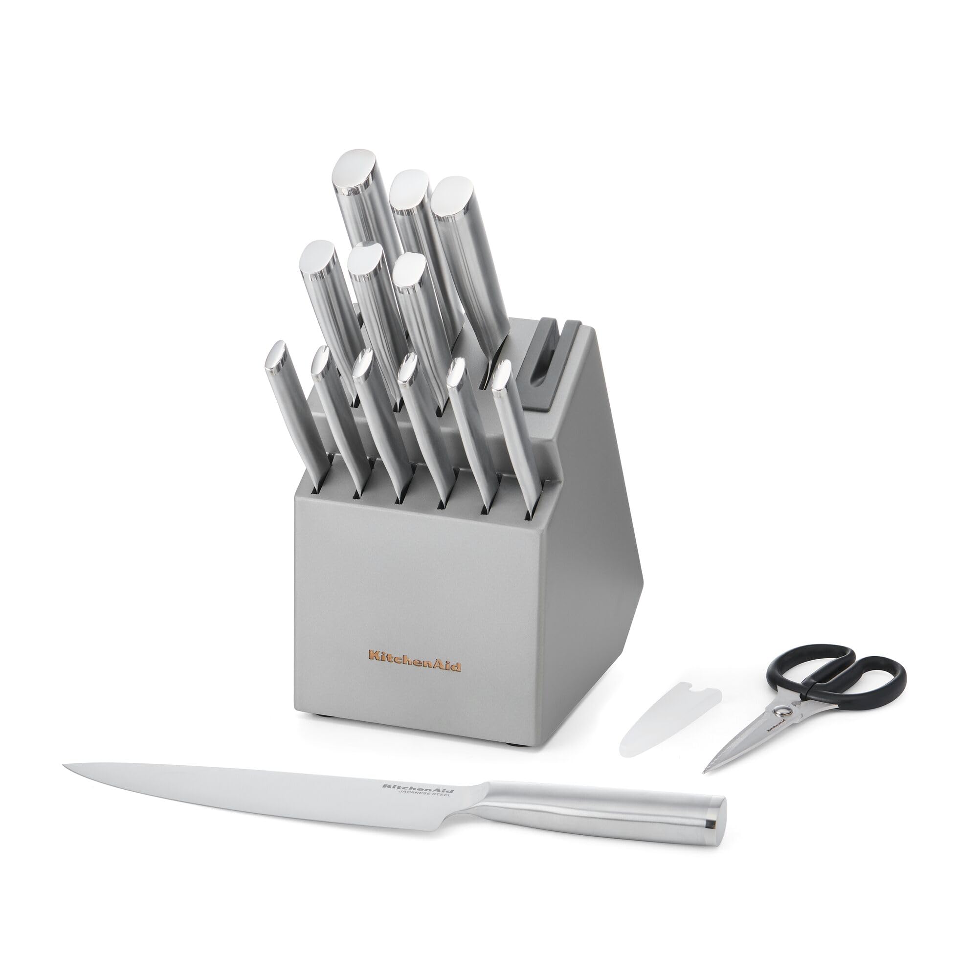 KitchenAid Gourmet Knife Block Set with Built-in Sharpener, 15-Piece, Stainless Steel