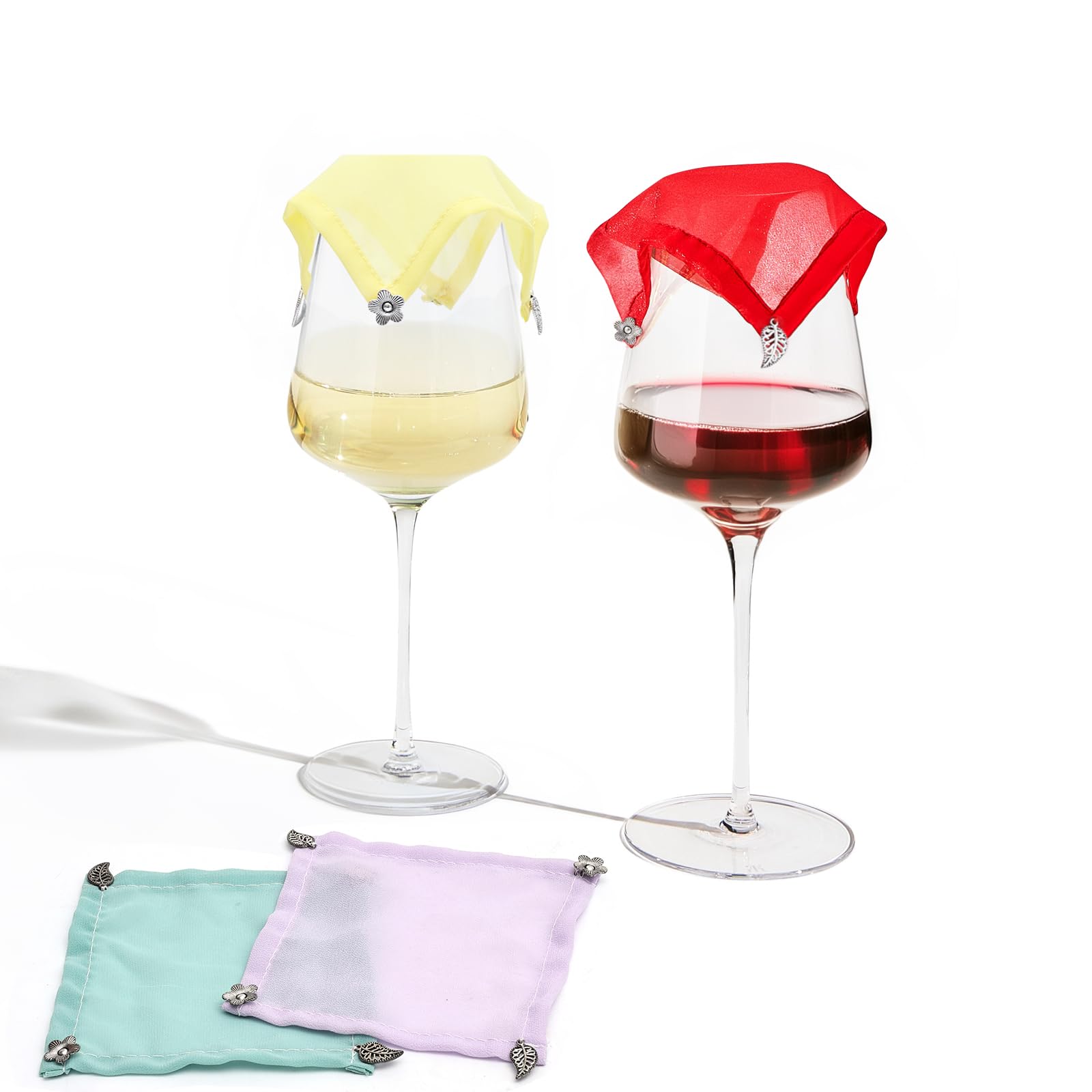 DRXX FEXE Wine Glass Covers to Keep Bugs Out,Weighted Outdoor Wine Glass Covers,Set of 4,Multicolor Set,Breathable,Reusable Drink Tops,for Picnics and Outdoor Dinners