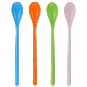 qianyu 4 pcs long handle plastic spoons sturdy ice cream spoons disposable longdrink coffee mixing spoon for chocolat milkshakes cold drinks honey tea floats cocktails tall iced beverages