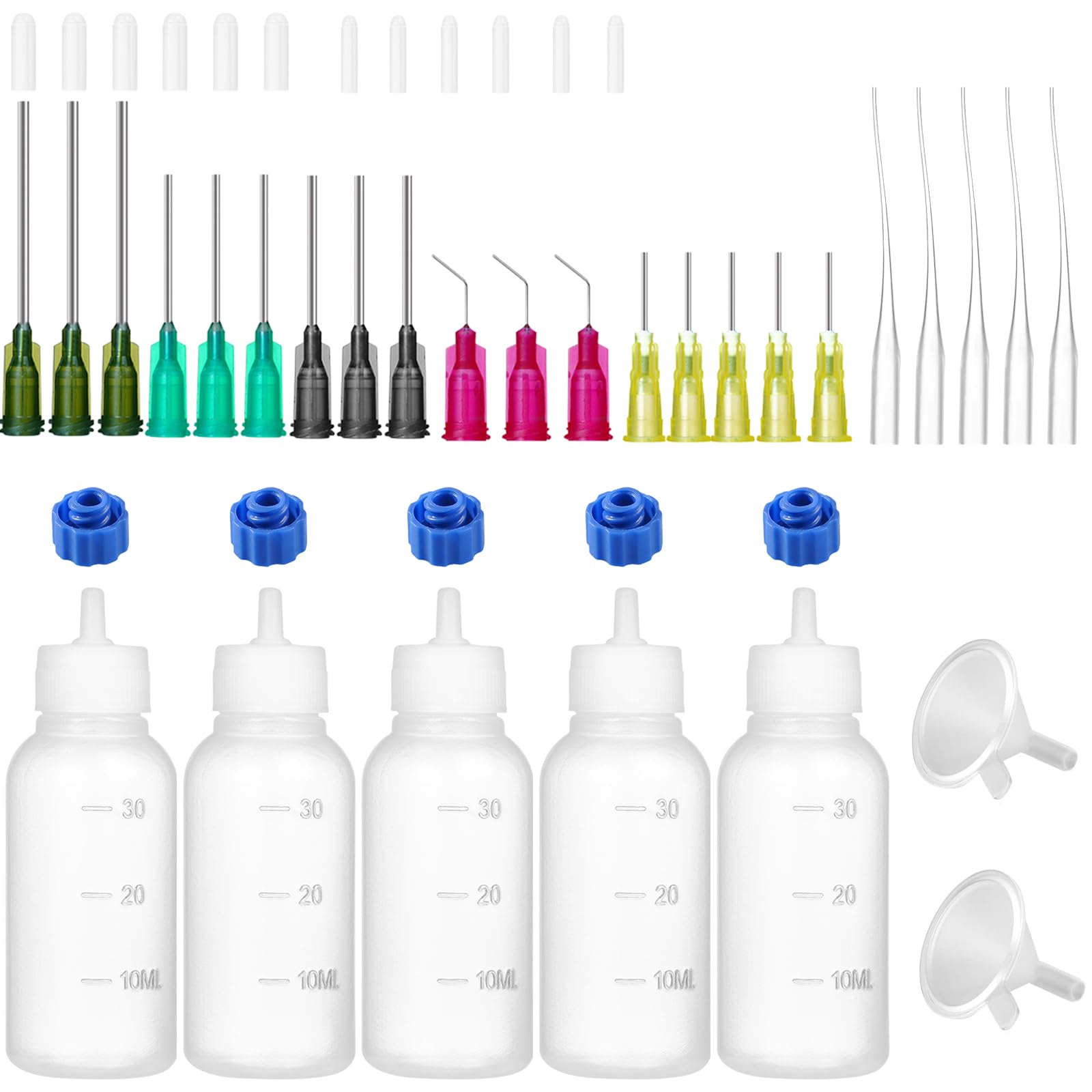 Ehoycq 30ml Glue Precision Tip Applicator Bottle,Needle Tip Squeeze Bottle with 14ga 16ga 18ga 20ga 25ga Blunt Needle Oiler and Storage Caps