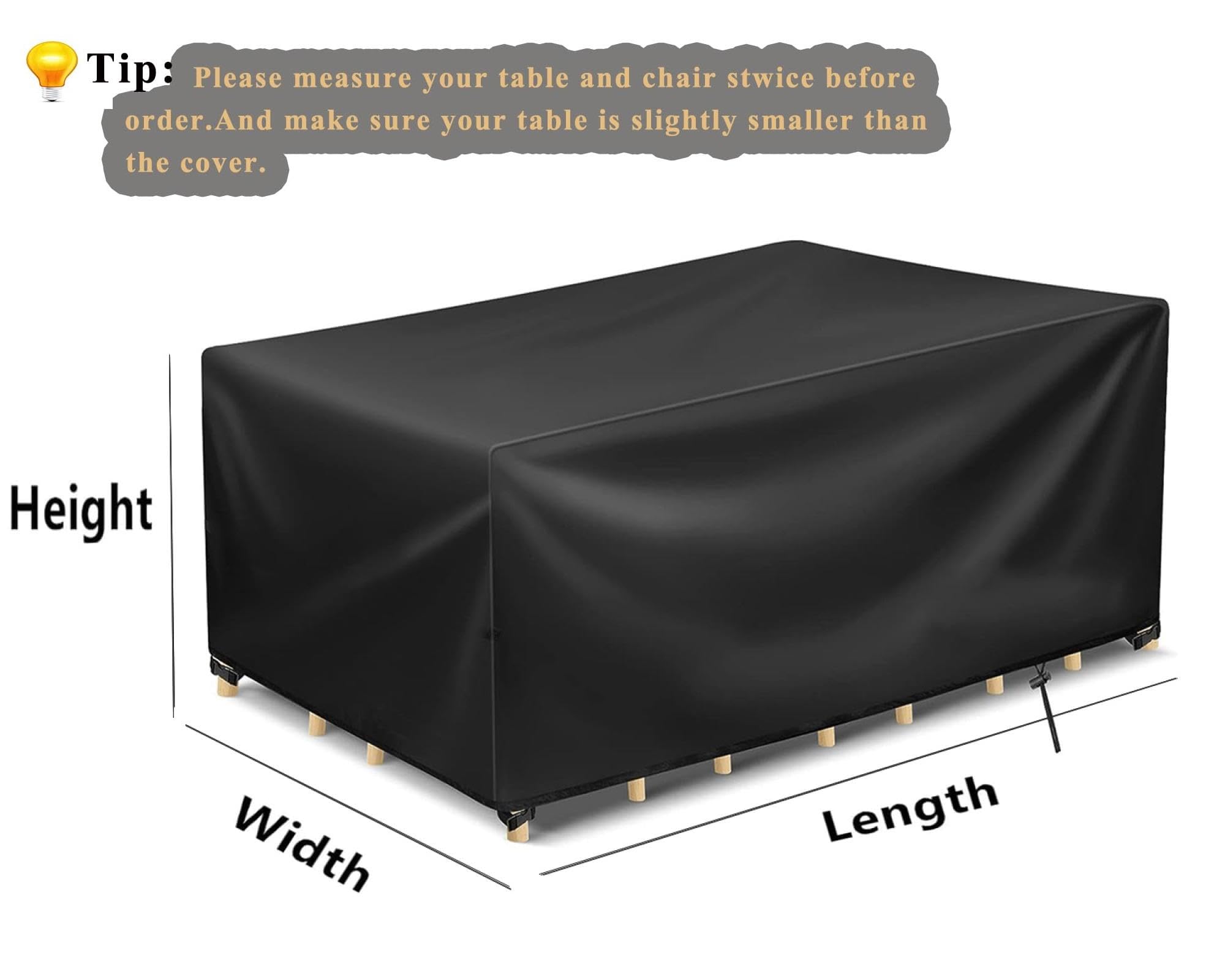 Patio Covers for Outdoor Furniture 128"L X100"W X41"H/325x255x105cm 600D Heavy Duty Furniture Cover,Patio Table and Chair Covers Rectangular Patio Set Cover,Outdoor Furniture Covers Waterproof-Black