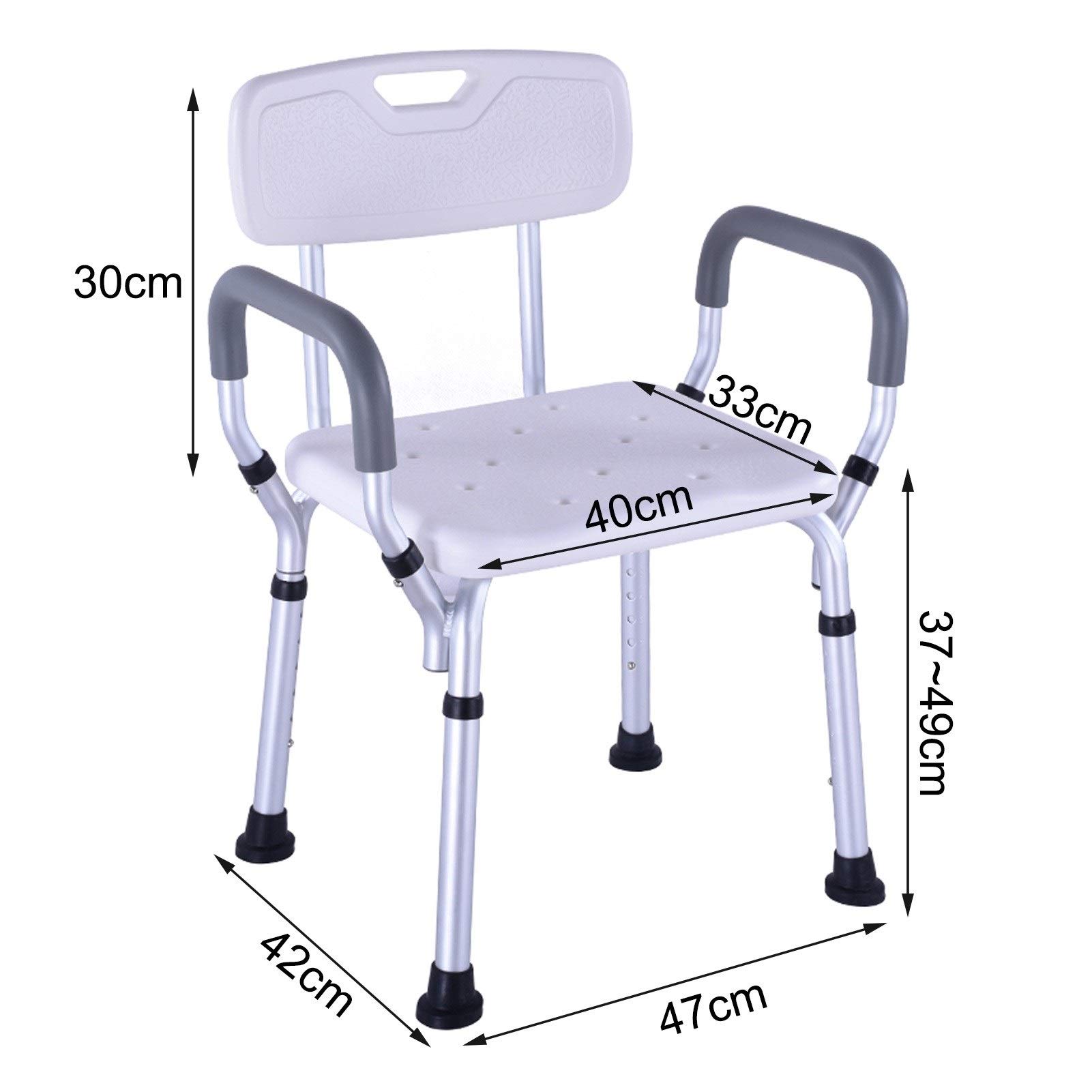 Elderly Assist Shower Chair Premium Shower Seat with Back Bath Chair Adjustable Hight, Lightweight Compact Bathtub Stool Bench for Adult Disabled, Max. 150kg