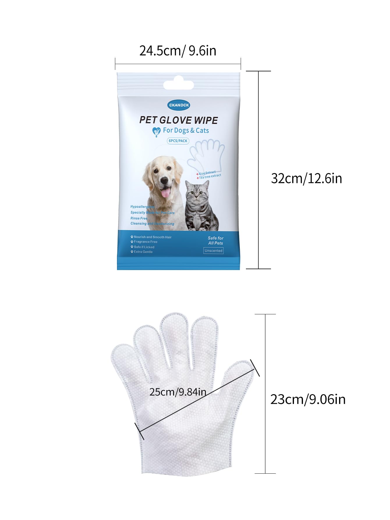 CKANDCK Pet Wipes for Dogs & Cats, Nourish Fur Glove Wipes for Daily Care and Traveling,Extra Thick Cleaning Deodorizing Grooming Gloves,Rinse Free, Unscented