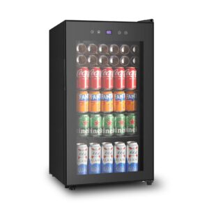 hailang+more beverage refrigerator and cooler, 120 can freestanding mini fridge with glass door, digital temperature display, perfect for home, office, bar