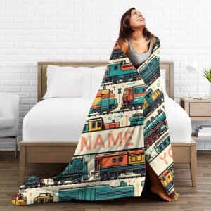 Homieblanket Custom Train Blanket with Name for Boys Girls, Personalized Cute Train Themed Design Printed Throw Blankets for Kids Lap, Chair Sofa, Giftable Blanket, 40"x 50"