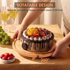 Cake Stand，Rotating Cake Stand with Lid，Bamboo Cake Stand with Acrylic Dome，Turnable Cake Display Stand Cake Plate Cake Holder Cake Platter with Cover，11.8"