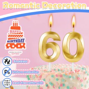 60th Birthday Candles for Cake,Gold Number Candles for Happy Birthday Cake Toppers,Birthday Decorations for Women Men Party Anniversary Wedding