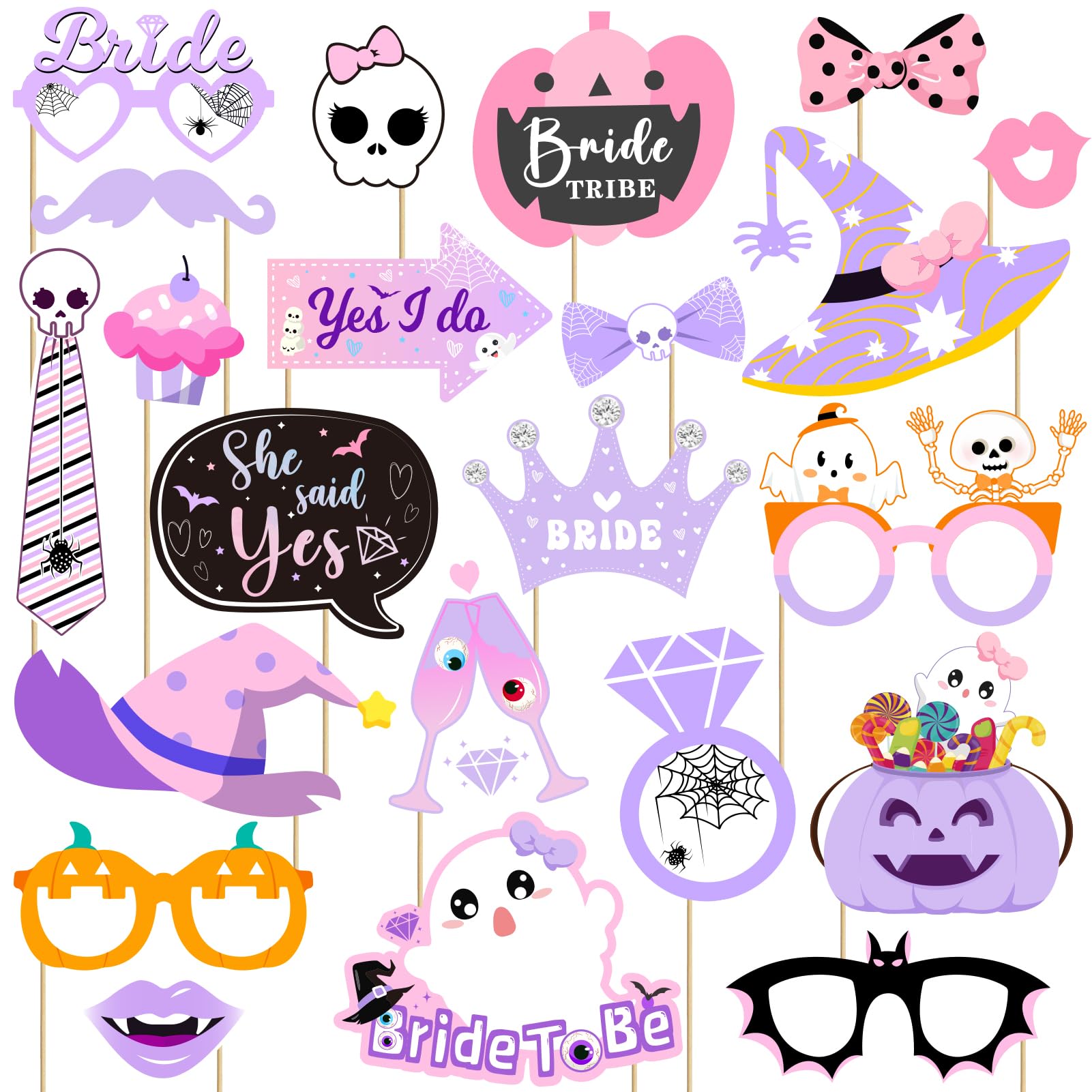 22 Pcs Halloween Bachelorette Party Photo Booth Props Kit-Bride Tribe Party Decorations, She Said Yes Bachelorette Party Photo Booth Props, Halloween Theme Girls Bachelorette Wedding Engagement Party