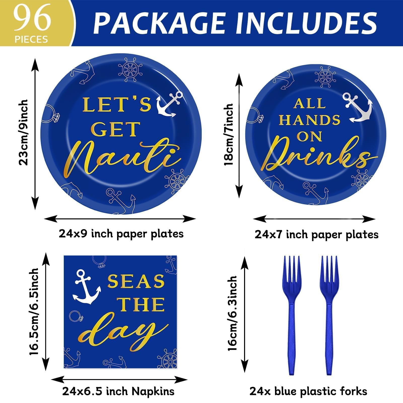 96 Pcs Nautical Bachelorette Party Plates and Napkins for Let's Get Nauti Yacht Party Supplies Nautical Sailor Themed Paper Dessert Plates Bridal Shower Tableware Set for 24 Guests Party Decorations