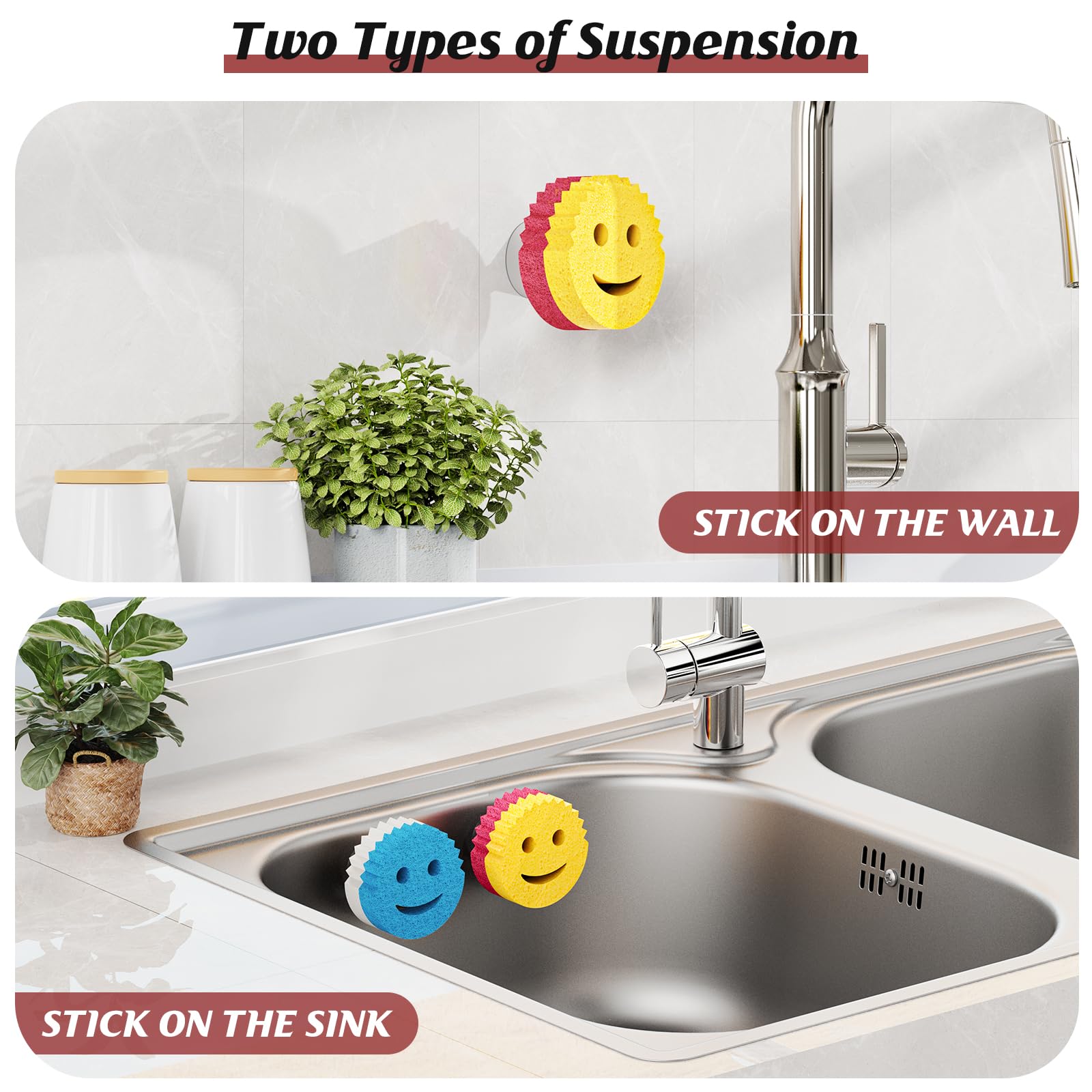 Sponge Holder for Kitchen Sink Smiley Face,Sink Caddy Organizer with Suction Cup Installation for Kitchen/Bathroom, Self Draining,Sponge Caddy for Holding Smiley Sponges (Sponges Not Included)