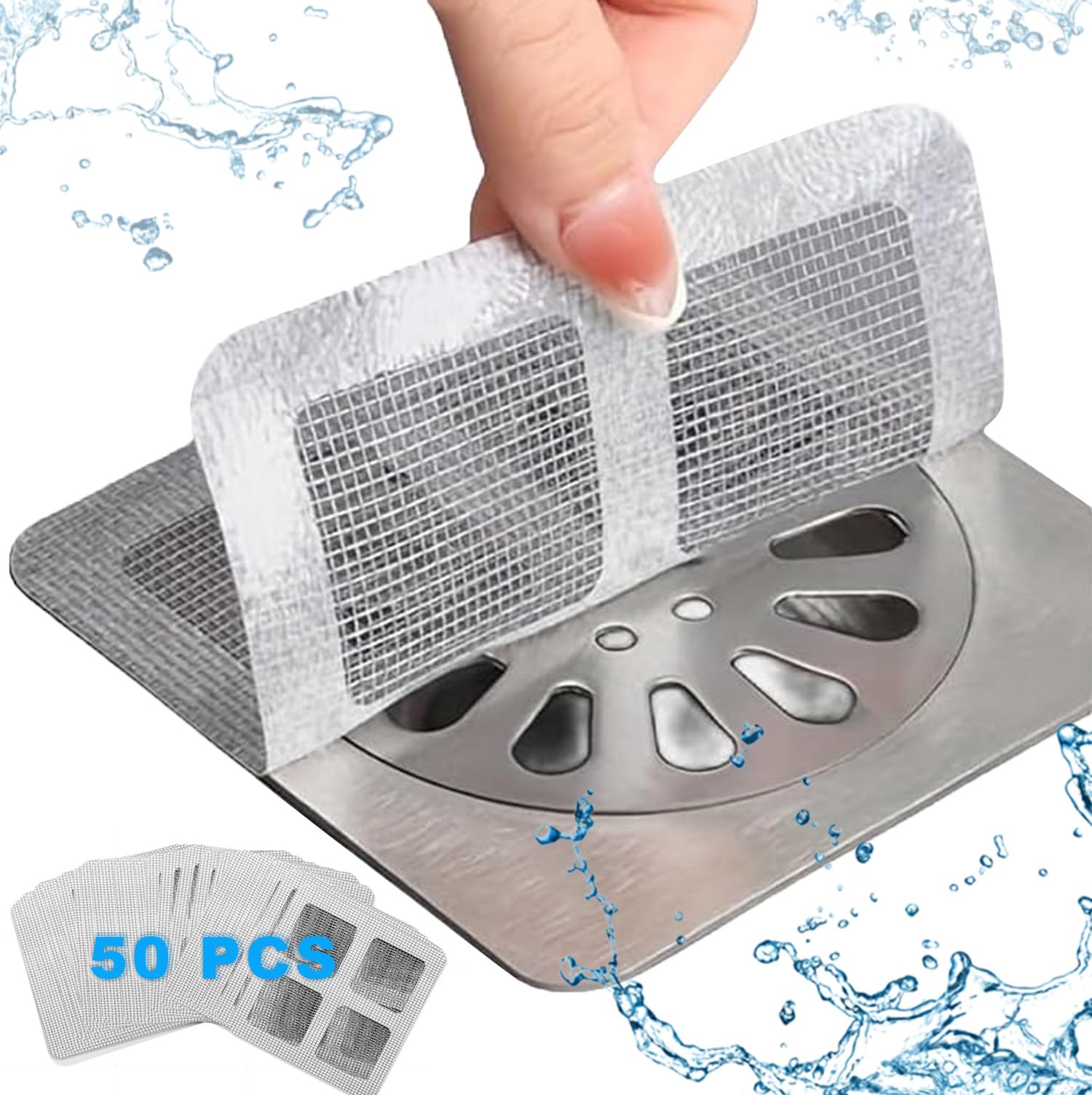 50Pack Disposable Shower Drain Hair Catcher,Easy to Install Suit for Bathroom,Bathtub,Kitchen Sink (4" X 4")