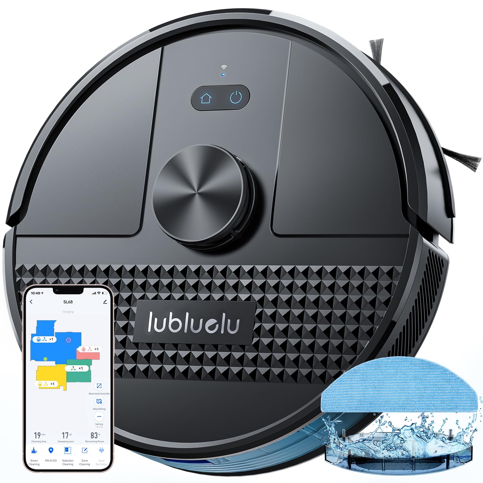 Lubluelu 3 in 1 Robot Vacuum and Mop Combo,4500Pa Robot Vacuum with Mapping,LiDAR Navigation,5 Maps,24 No-Go Zones, WiFi/App/Alexa,Self-Charging,Vacuum Robot for Pet Hair,Carpet,Hard Floor,Black