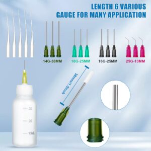 Ehoycq 30ml Glue Precision Tip Applicator Bottle,Needle Tip Squeeze Bottle with 14ga 16ga 18ga 20ga 25ga Blunt Needle Oiler and Storage Caps